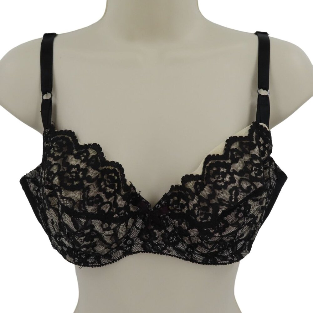 Vintage JCPenney 34C Style 1347 Black Floral Flower Lace Bow Underwire Bra